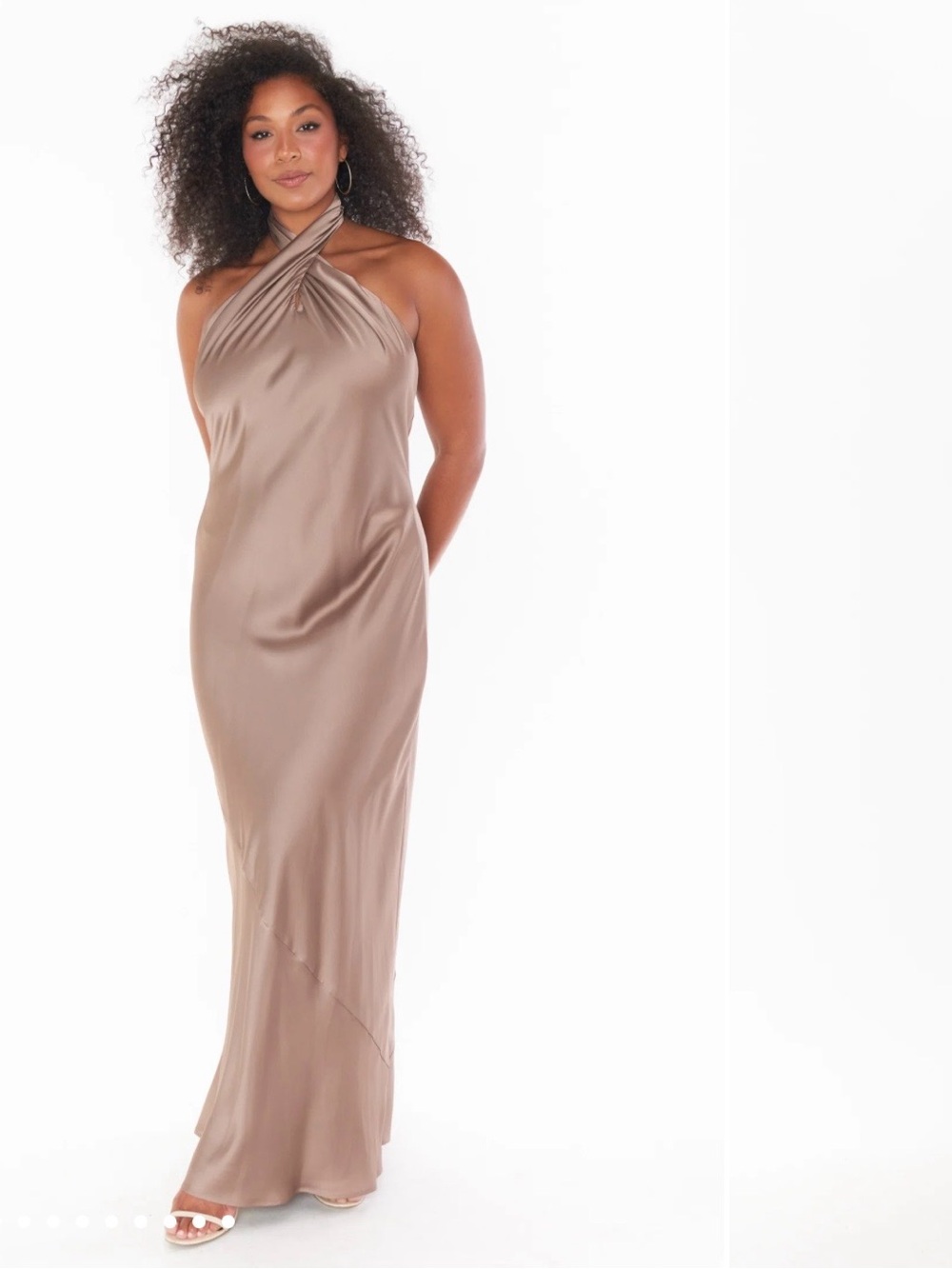 Show me your mumu Jasmine halter maxi dress in Dune satin